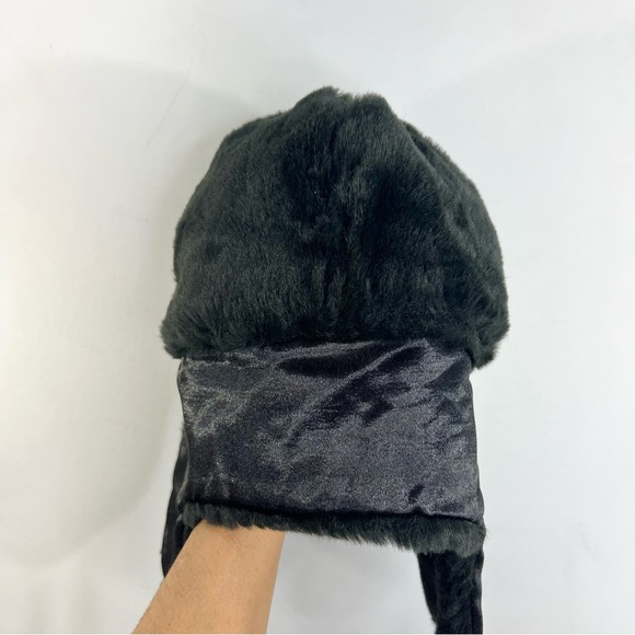 Y2K Canadian made black faux fur warm Yukon trapper winter ear flap hat 7 1/8 - Picture 3 of 13